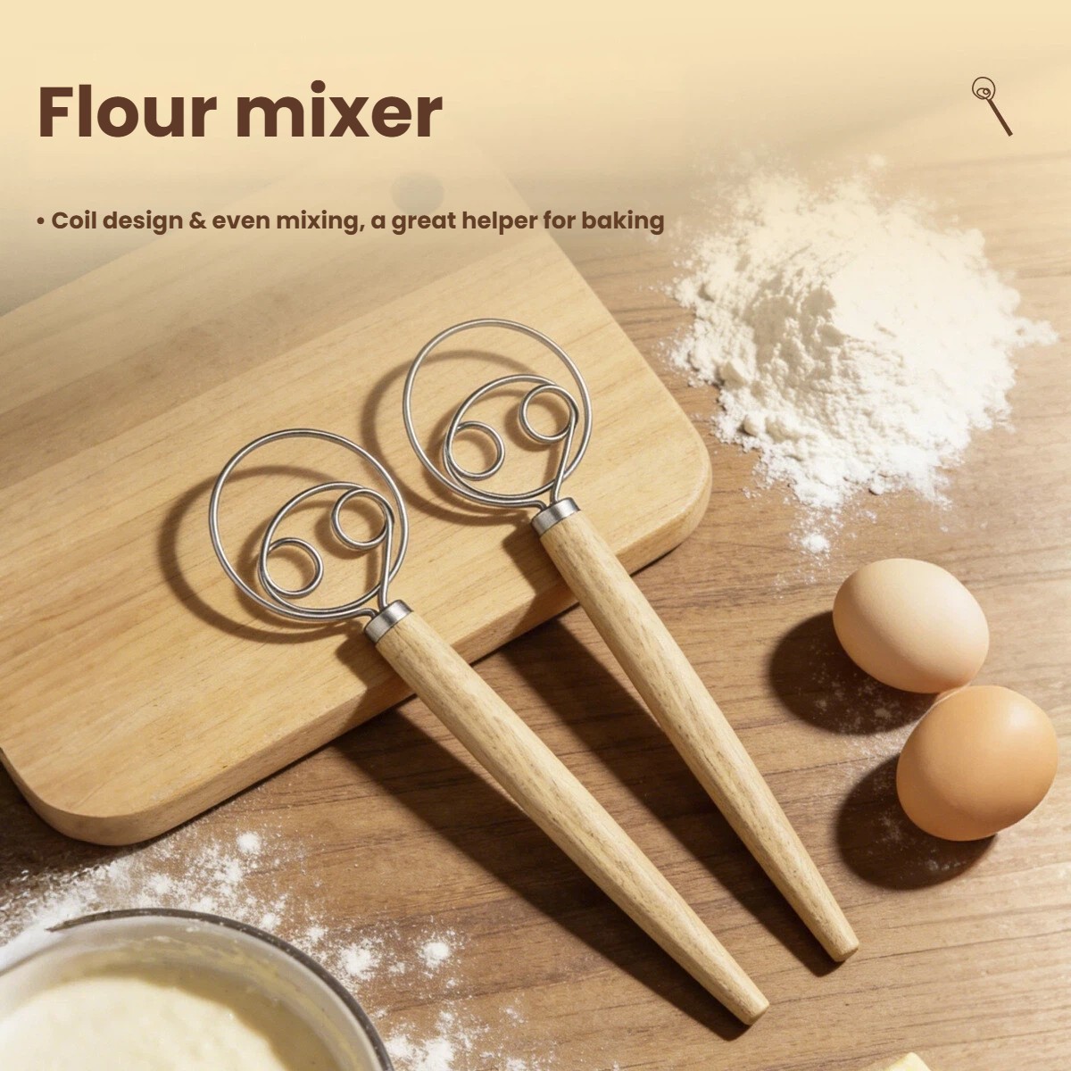 Danish Pancake Pan - مضرب عجين كبير بمقبض خشبي، مضرب