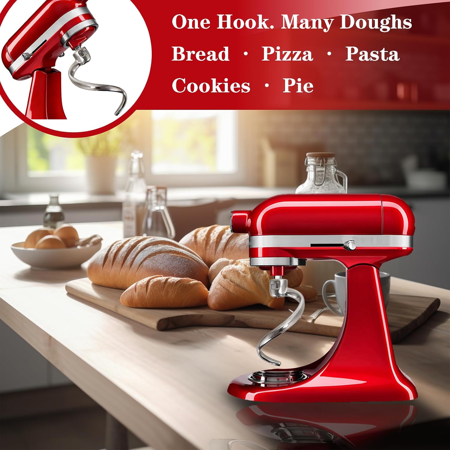 Kitchenaid Mixer Hand Mixer - خطاف عجين حلزوني من الفولاذ المقاوم